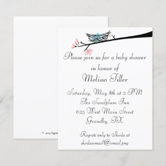 Branche de fleur et invitation de baby shower de
