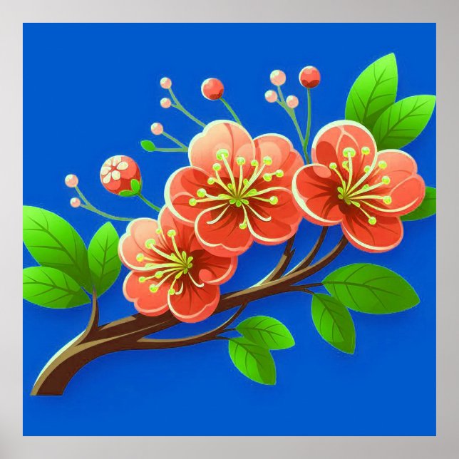 🌸 Branche de Fleur Rose Décoration Murale Poster  (Devant)