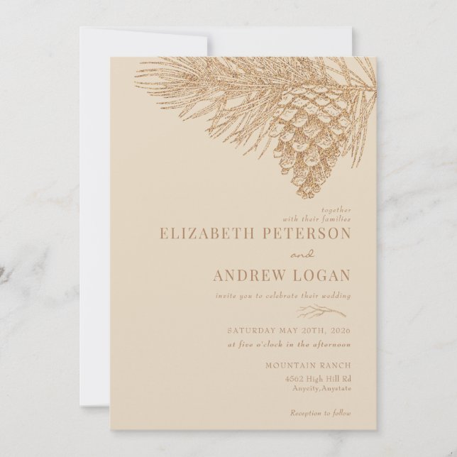 Branche de pin | Faire-part de mariage en forêt hi (Devant)