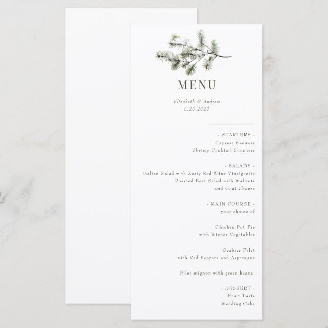 Branche de pin | Forêt d'hiver | Menu Mariage (Devant / Derrière)
