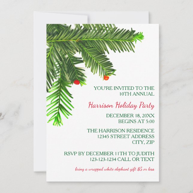 Branche de pin - Invitation à la fête de Noël (Devant)