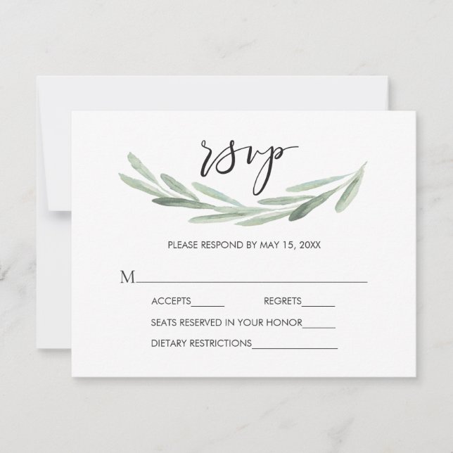 Branche d'olive verte rustique simple Mariage RSVP (Devant)