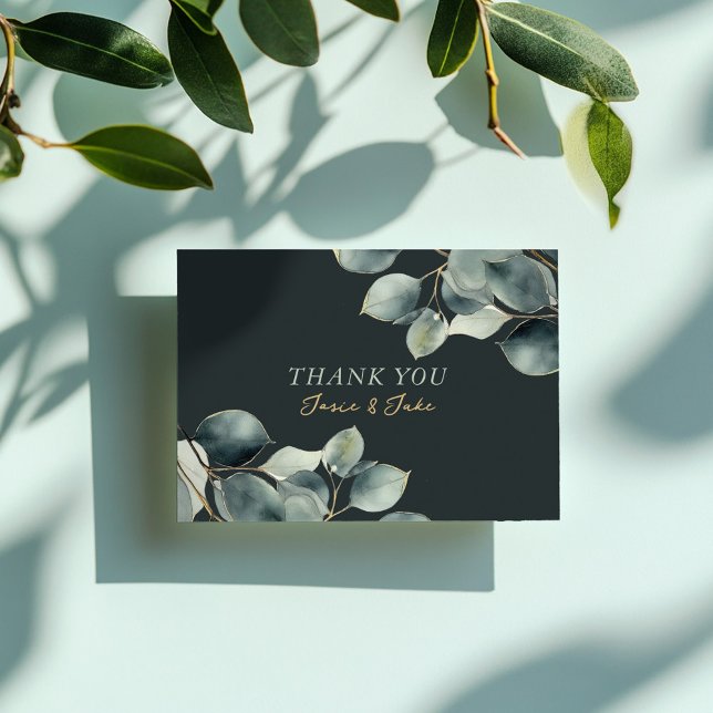 Branche Eucalyptus et cartes de remerciements feui (Eucalyptus branch and green leaves thank you card)