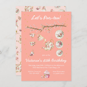 Branche Floral Tea Party Anniversaire Invitation