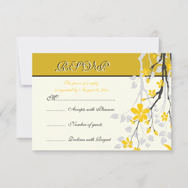 Branche Magnolia fleurs jaunes mariage carte RSVP (Devant)