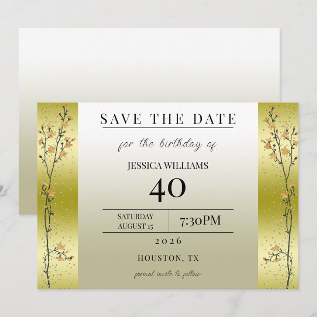 Branches d'automne, Confettis dorés Carte de réser (Devant / Derrière)