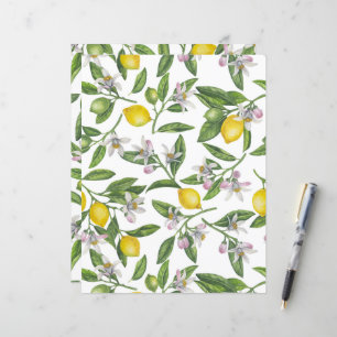 Branches de citron avec fleurs et fruits sur blanc