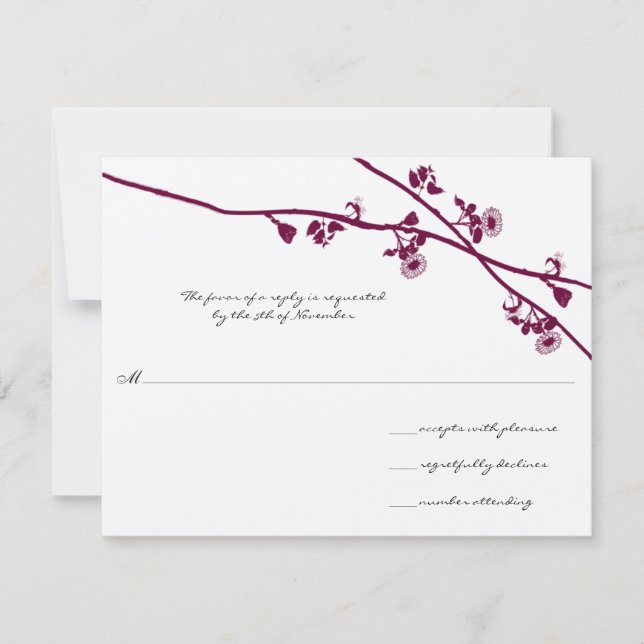 Branches de fleurs sauvages de prune Mariage RSVP (Devant)