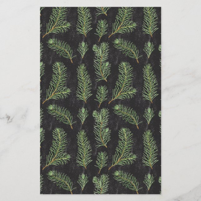 Branches de pin aquarelle sur arrière - plan noir. (Devant)