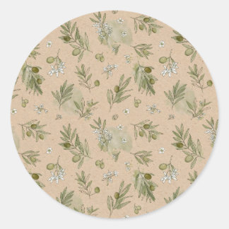 Branches d'olive Kraft Autocollant Classique Rond