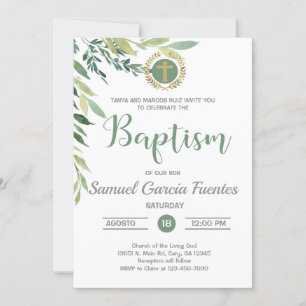 Branches d'olivier et invitation au baptême feuill