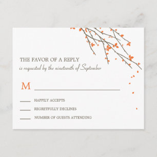 Branches en fleurs Mariage Carte RSVP - Orange