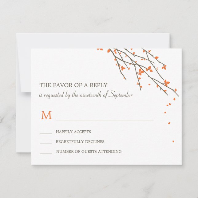 Branches en fleurs Mariage Carte RSVP - Orange (Devant)