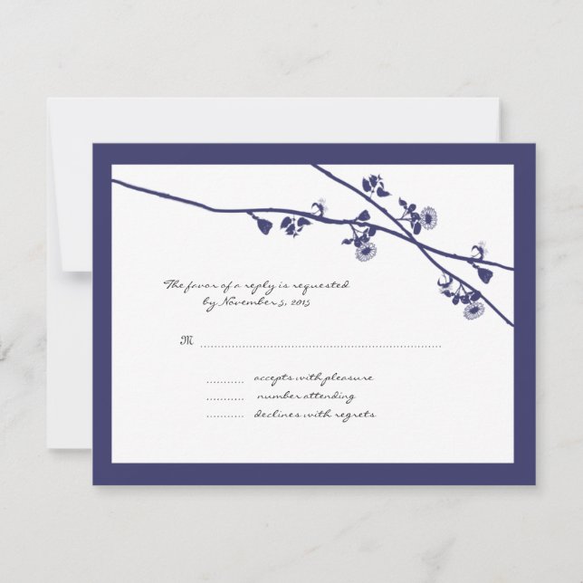Branches Fleurs sauvages bleues Mariage RSVP (Devant)