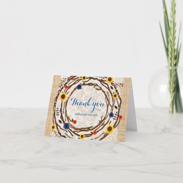 Branches florales Cartes de pliage de Merci Burlap (Devant)