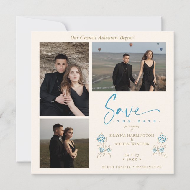 Branches Mariage Tendance Bleu Enregistrer Date 3  (Devant)