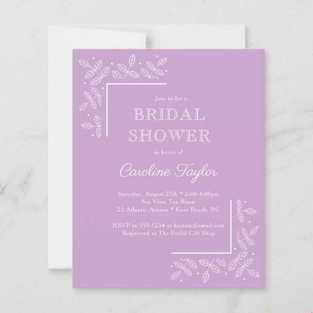Branches modernes Purple Bridal Shower Invitation (Devant)