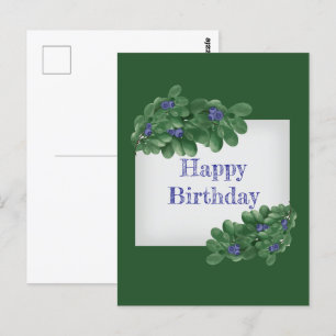 Branches vertes avec carte postale bleuets