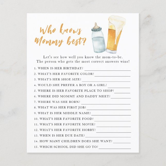 Brasserie baby shower - Qui connaît maman mieux (Devant)