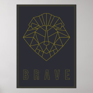 Brave affiche d'affirmation d'un lion origami jaun