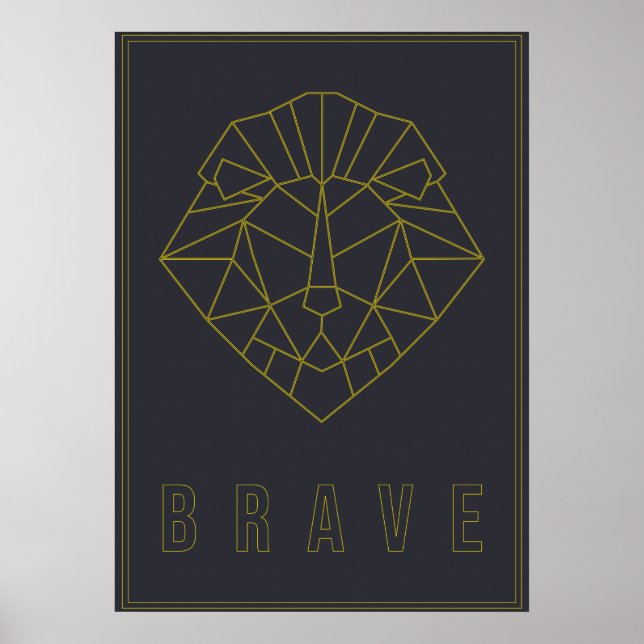 Brave affiche d'affirmation d'un lion origami jaun (Devant)