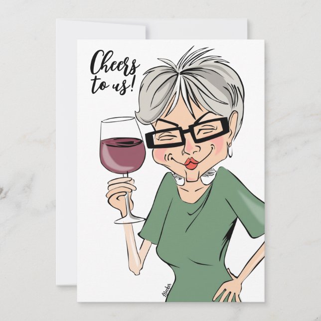 Bravo ! Carte Lady Boire Vin Cartoon (Devant)