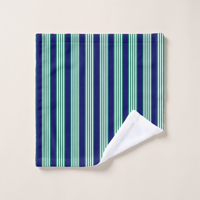 Brayures blanches et vertes motif avec bleu marine (Gant de toilette)