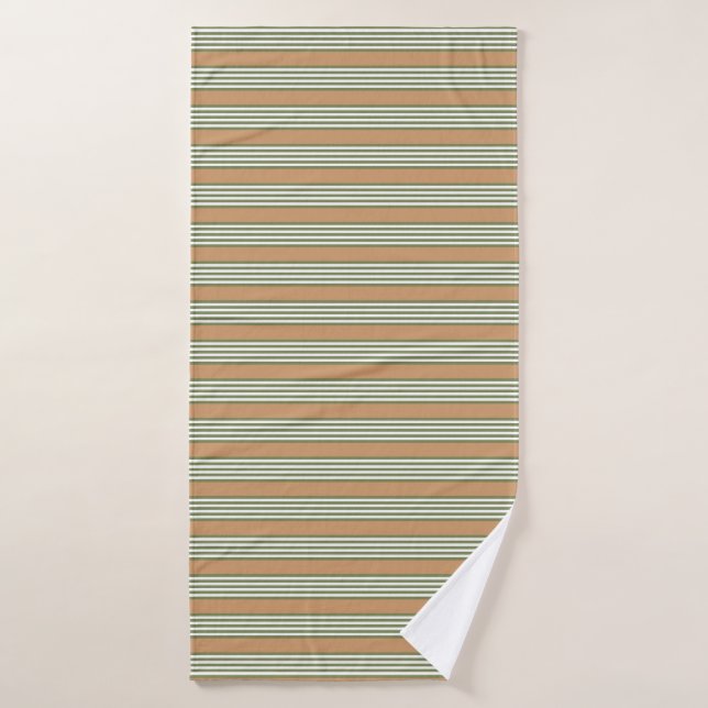 Brayures vert olive et blanc motif avec bronze (Serviette de bain)