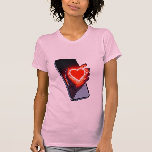 Breaking Screen Heart Optical Illusion T-Shirt Des (Devant)