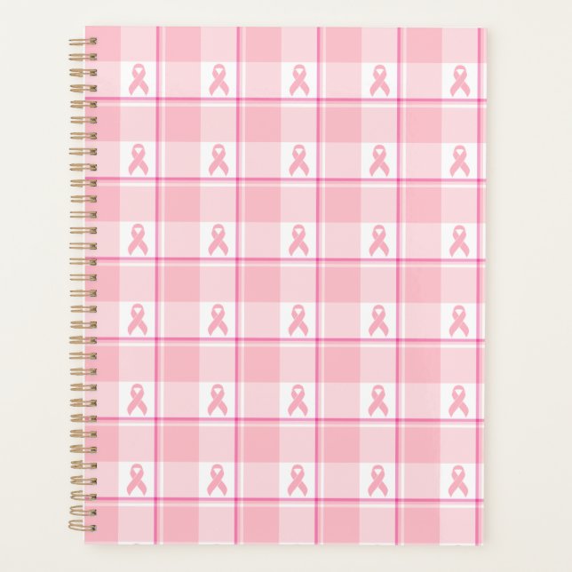 Breast Cancer Awareness Plaid Planner, Pink Ribbon (Devant)