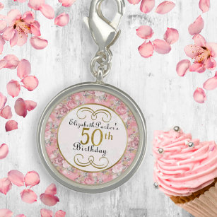 Breloque Jolie aquarelle rose florale 50e anniversaire
