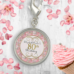 Breloque Jolie aquarelle rose florale 80e anniversaire
