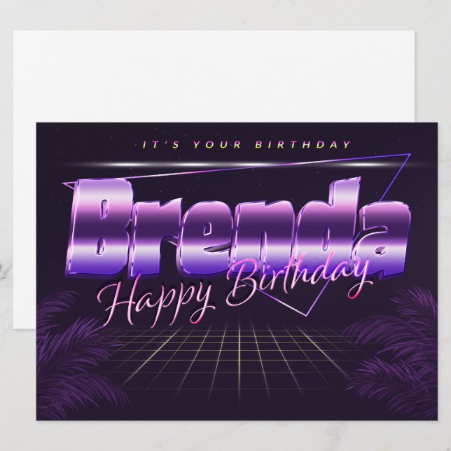 Brenda prénom carte rétro lilas pour anniversaire (Devant / Derrière)
