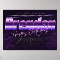 Brendan Nom Vorname lila retro Poster Geburtstag