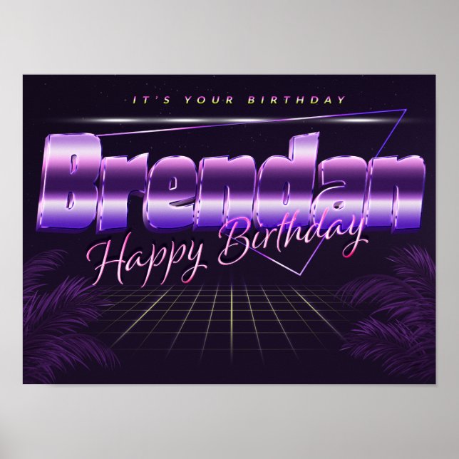 Brendan Nom Vorname lila retro Poster Geburtstag (Devant)