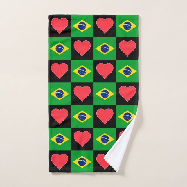 Brésil Drapeau et Motif de coeur Fun Brasil Brésil (Serviette à main)