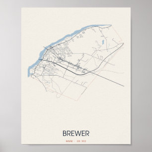 Brewer, carte poster de la rue principale – Fondée