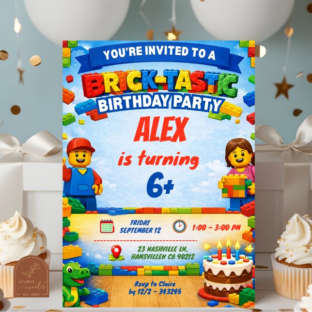 Bricks Colorful Boy Birthday Party Invitation (Créateur téléchargé)