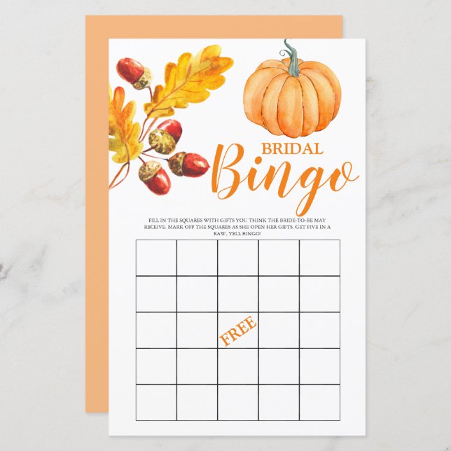 Bridal Bingo Automne Citrouille Jeu nuptial (Devant / Derrière)