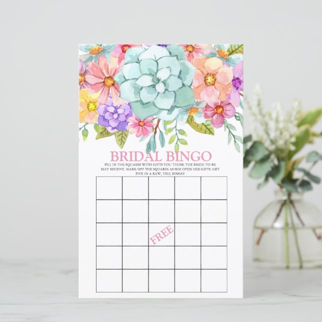 Bridal Bingo Colorée Floral Jeu nuptial (Debout devant)