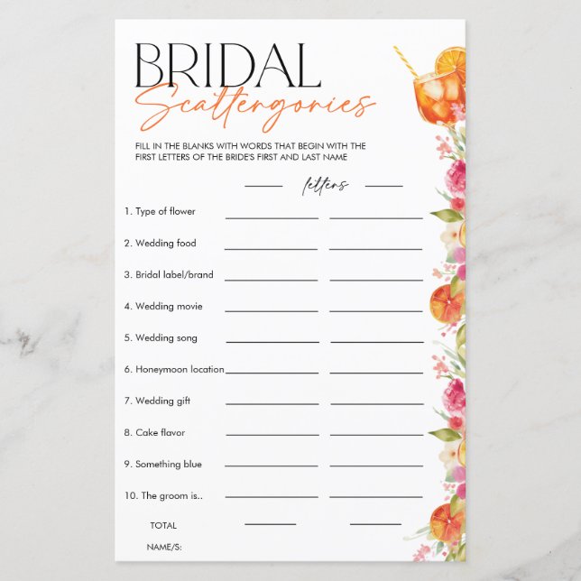 Bridal Scattergories Spritz Bridal Shower Game (Devant)
