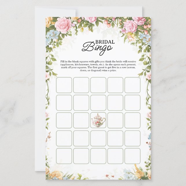 Bridal Shower Bingo Game Card Garden Party Theme (Devant)