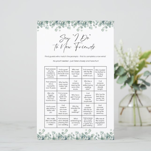 Bridal Shower Bingo Game Say I Do Game (Debout devant)
