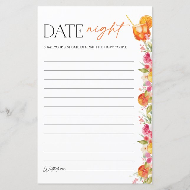Bridal Shower Game Date Night Citrus Spritz (Devant)