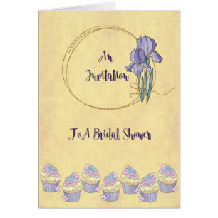 Bridal Shower Invitation Card, Gold with Iris