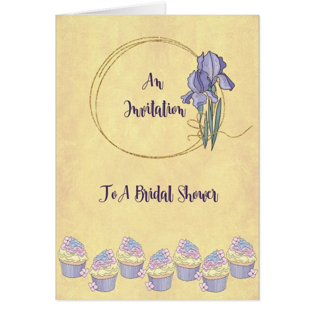 Bridal Shower Invitation Card, Gold with Iris (Devant)