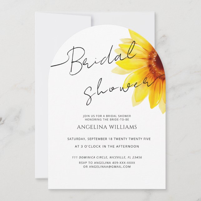 Bridal Shower Invitation Watercolor Sunflower (Devant)