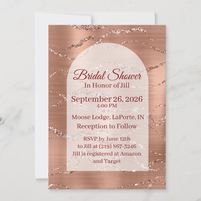 Bridal Shower Invitation Wedding Rose Gold Card (Devant)