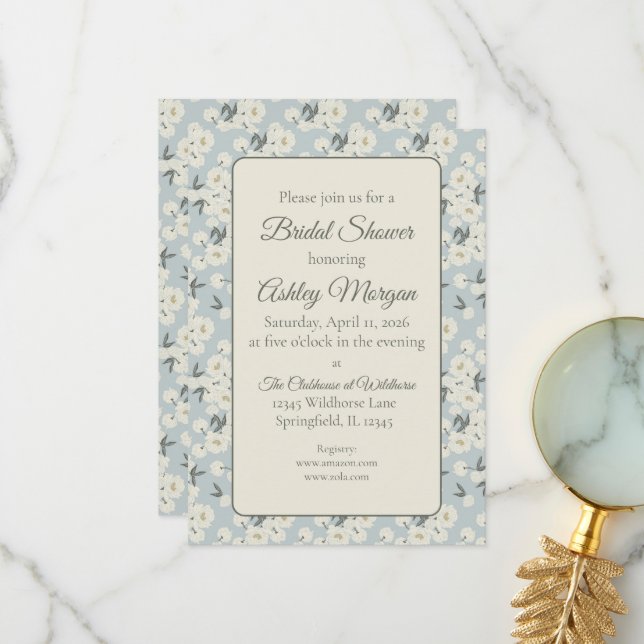 Bridal Shower Invitation with Cream Peony Flowers  (Devant/Arrière en situation)