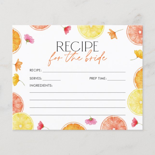 Bridal Shower Recipe Card Main Squeeze Citrus (Devant)